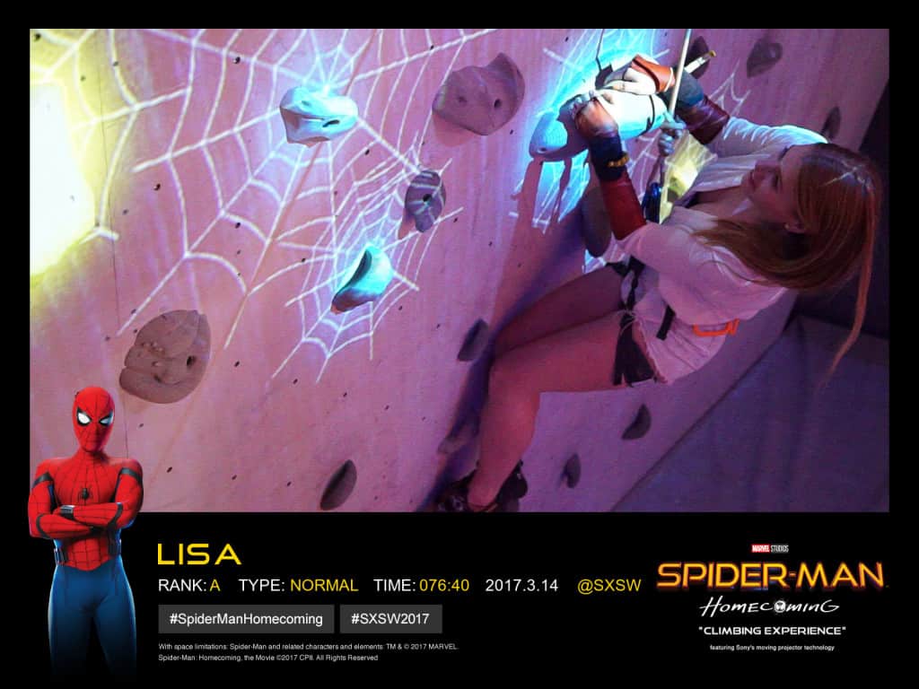 Lisa-Marie climbing Sony's Spiderman wall